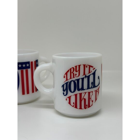 VTG Milk Glass Mugs With Patriotic "Vote" & "Try It Youll Like It" Graphics - Picture 2 of 7
